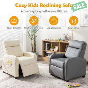 Ergonomic PU Leather Kids Recliner Lounge Sofa for 3-12 Age Group-Black Black Kids Chairs & Seating