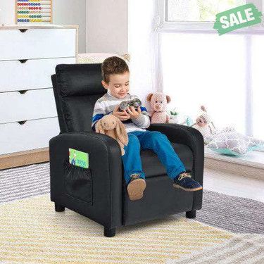 Ergonomic PU Leather Kids Recliner Lounge Sofa for 3-12 Age Group-Black Black Kids Chairs & Seating