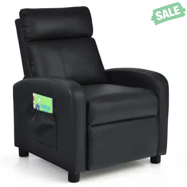 Ergonomic PU Leather Kids Recliner Lounge Sofa for 3-12 Age Group-Black Black Kids Chairs & Seating