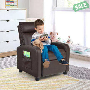 Ergonomic PU Leather Kids Recliner Lounge Sofa for 3-12 Age Group-Black Black Kids Chairs & Seating