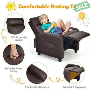 Ergonomic PU Leather Kids Recliner Lounge Sofa for 3-12 Age Group-Black Black Kids Chairs & Seating