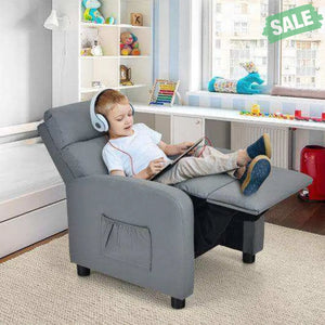 Ergonomic PU Leather Kids Recliner Lounge Sofa for 3-12 Age Group-Black Black Kids Chairs & Seating