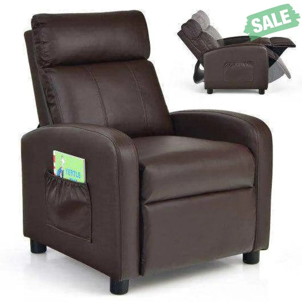 Ergonomic PU Leather Kids Recliner Lounge Sofa for 3-12 Age Group-Black Black Kids Chairs & Seating