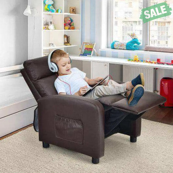 Ergonomic PU Leather Kids Recliner Lounge Sofa for 3-12 Age Group-Black Black Kids Chairs & Seating
