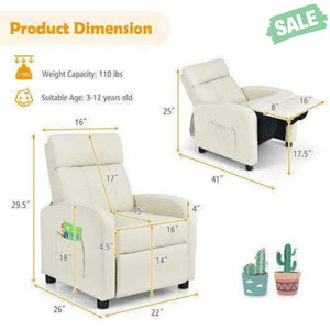 Ergonomic PU Leather Kids Recliner Lounge Sofa for 3-12 Age Group-Black Black Kids Chairs & Seating