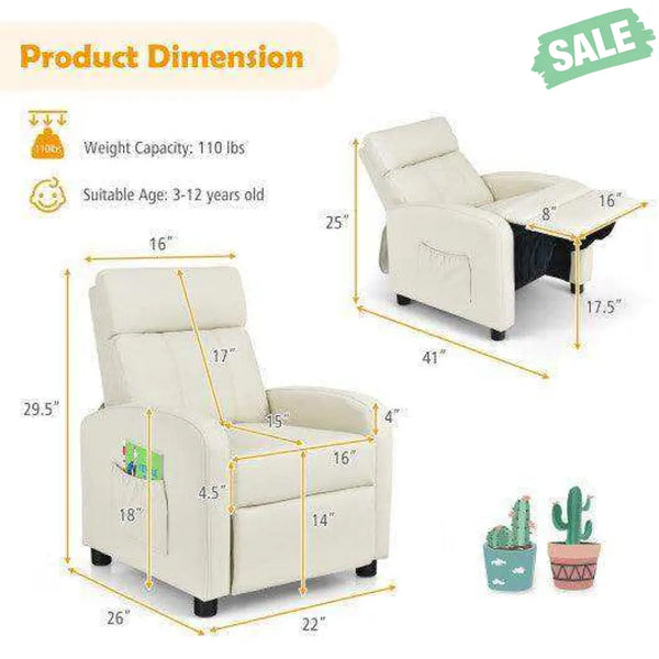 Ergonomic PU Leather Kids Recliner Lounge Sofa for 3-12 Age Group-Black Black Kids Chairs & Seating