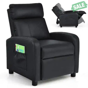 Ergonomic PU Leather Kids Recliner Lounge Sofa for 3-12 Age Group-Black Black Kids Chairs & Seating