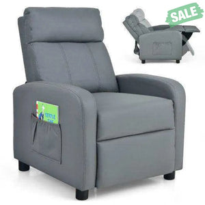 Ergonomic PU Leather Kids Recliner Lounge Sofa for 3-12 Age Group-Black Black Kids Chairs & Seating