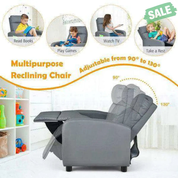 Ergonomic PU Leather Kids Recliner Lounge Sofa for 3-12 Age Group-Black Black Kids Chairs & Seating
