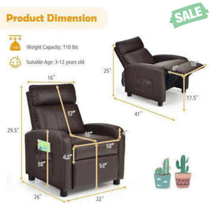 Ergonomic PU Leather Kids Recliner Lounge Sofa for 3-12 Age Group-Black Black Kids Chairs & Seating
