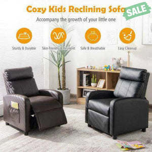 Ergonomic PU Leather Kids Recliner Lounge Sofa for 3-12 Age Group-Black Black Kids Chairs & Seating