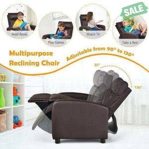Ergonomic PU Leather Kids Recliner Lounge Sofa for 3-12 Age Group-Black Black Kids Chairs & Seating