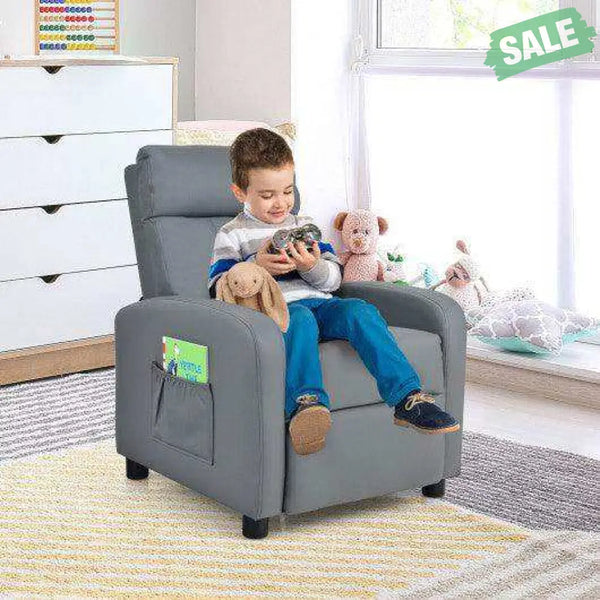 Ergonomic PU Leather Kids Recliner Lounge Sofa for 3-12 Age Group-Black Black Kids Chairs & Seating