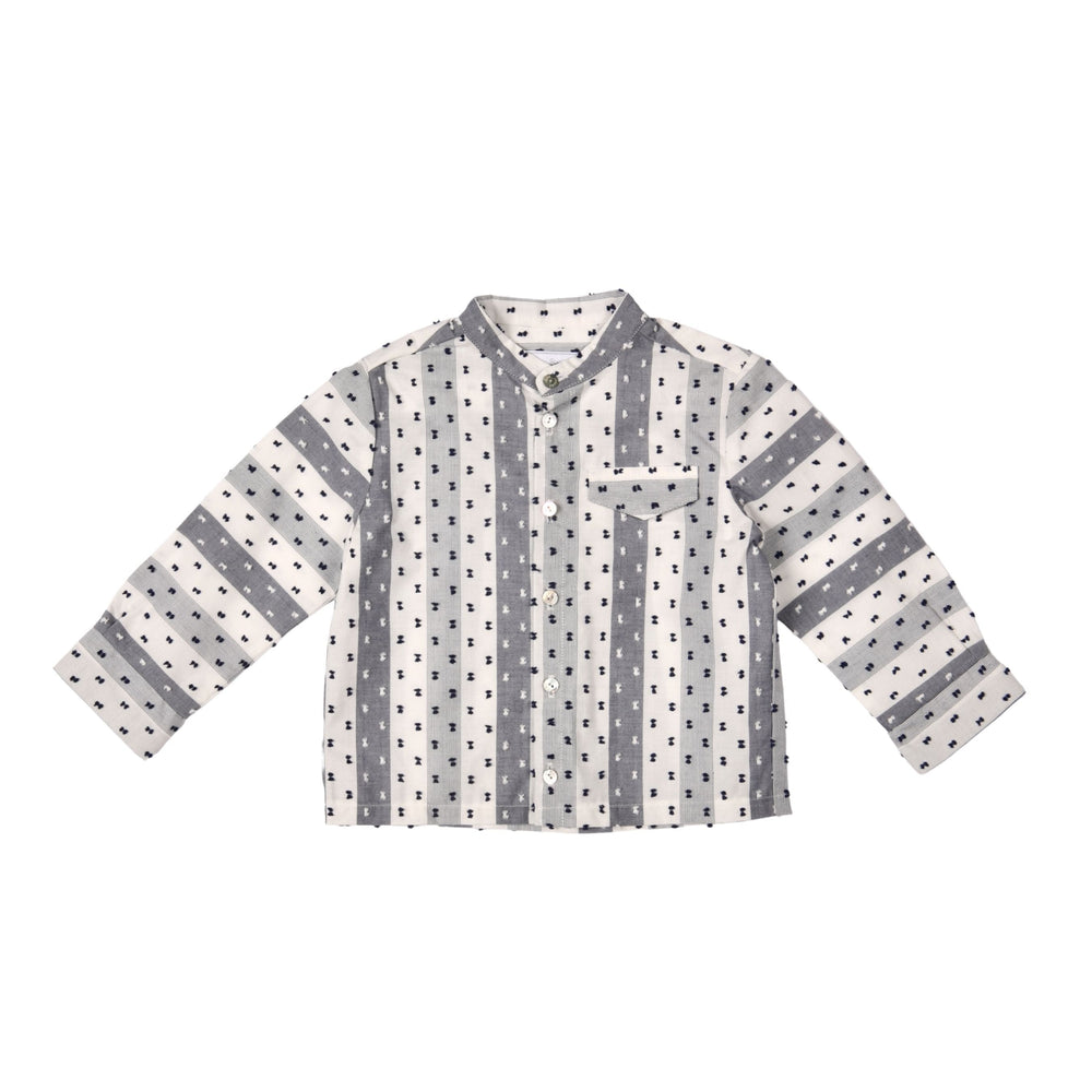 ETON | Boys Ivory & Blue Cotton Collarless Shirt