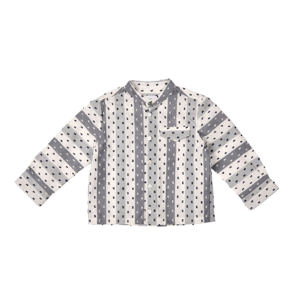 ETON | Boys Ivory & Blue Cotton Collarless Shirt