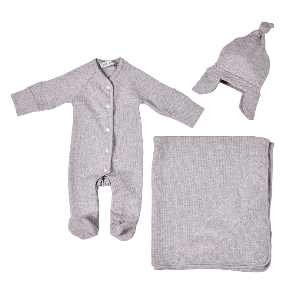 EVAN Baby Boys Grey Ribbed Cotton Gift Set - Stylish and cozy baby outfit for gifting.