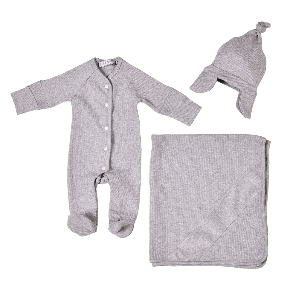 EVAN | Baby Boys Grey Ribbed Cotton Gift Set (4)