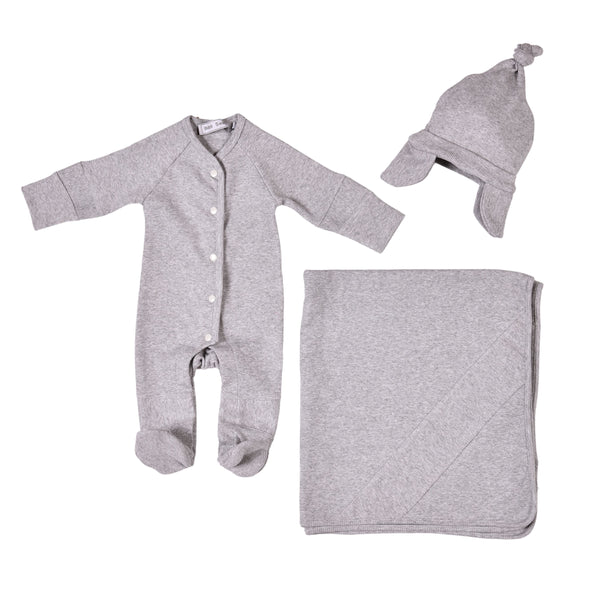 EVAN | Baby Boys Grey Ribbed Cotton Gift Set (4)