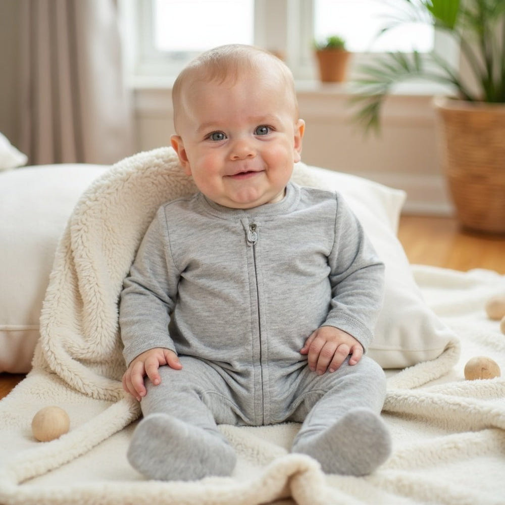 Heather baby footie one-piece, soft and cozy for comfortable wear. Perfect for little ones.