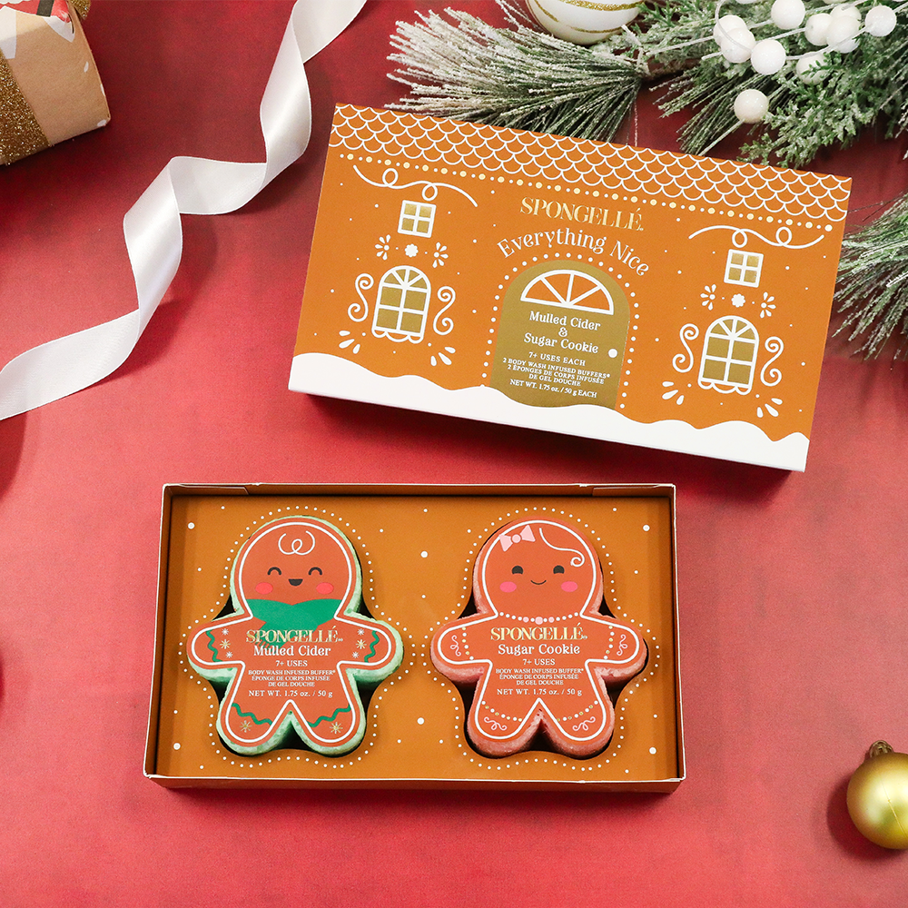 Holiday Gingerbread Gift Set: Body Wash Infused Buffer for babies, perfect for festive pampering and gentle cleansing.