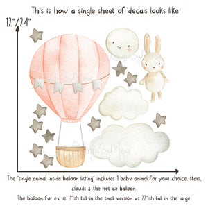 Baby animal inside Hot Air Balloon - Fabric Nursery Wall Art Decals