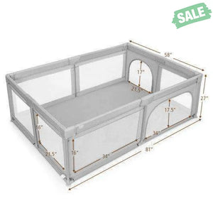 Extra-Large Safety Baby Fence with 50 Ocean Balls-Gray