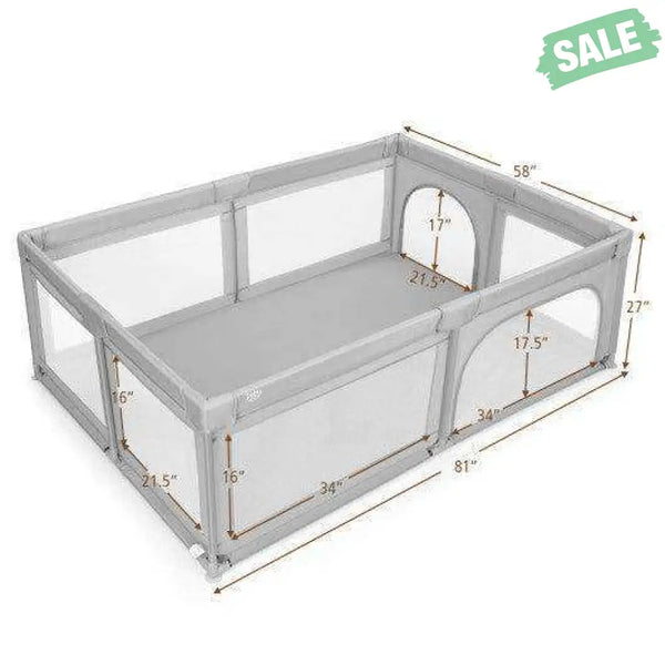 Extra-Large Safety Baby Fence with 50 Ocean Balls-Gray