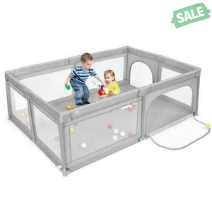 Extra-Large Safety Baby Fence with 50 Ocean Balls-Gray