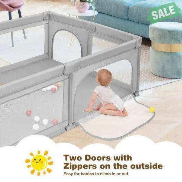Extra-Large Safety Baby Fence with 50 Ocean Balls-Gray