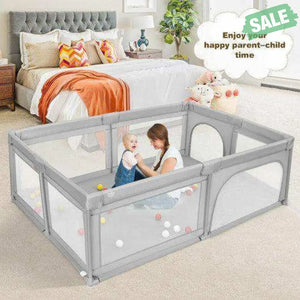 Extra-Large Safety Baby Fence with 50 Ocean Balls-Gray