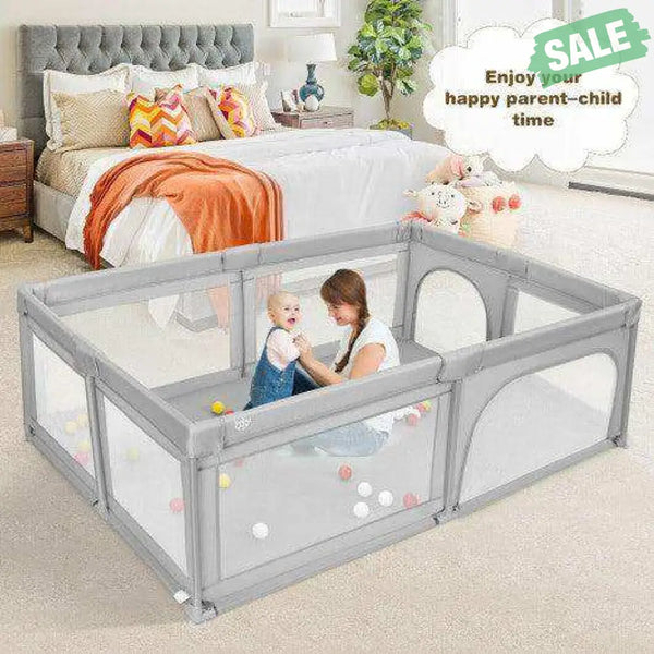 Extra-Large Safety Baby Fence with 50 Ocean Balls-Gray