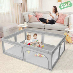 Extra-Large Safety Baby Fence with 50 Ocean Balls-Gray