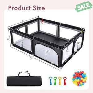 81 x 59 Inch Portable Baby Playpen with Ocean Balls and Handlebars-Black
