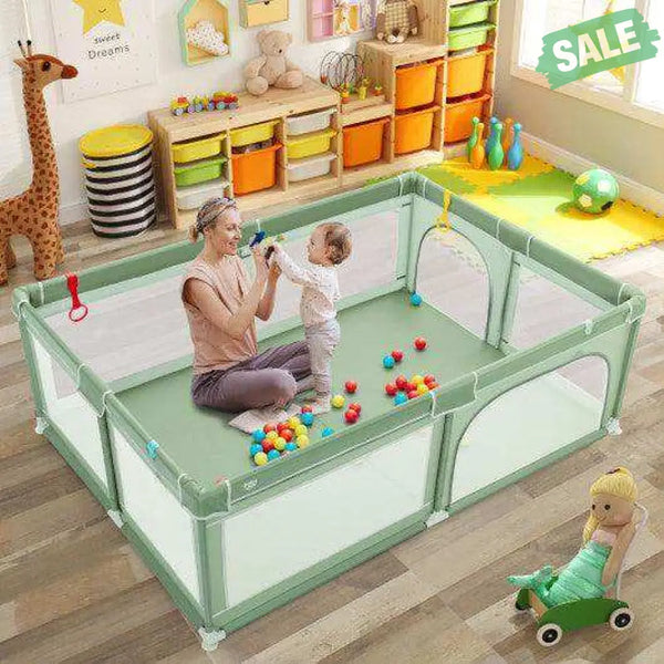 Extra-Large Safety Baby Fence with 50 Ocean Balls-Green
