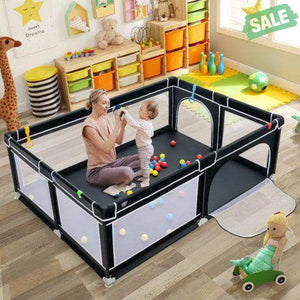 81 x 59 Inch Portable Baby Playpen with Ocean Balls and Handlebars-Black