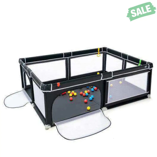 81 x 59 Inch Portable Baby Playpen with Ocean Balls and Handlebars-Black