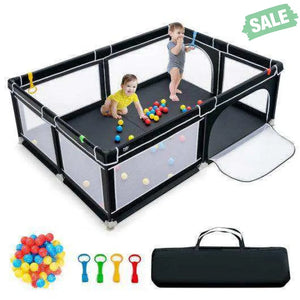 81 x 59 Inch Portable Baby Playpen with Ocean Balls and Handlebars-Black