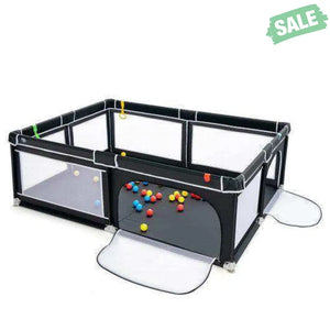81 x 59 Inch Portable Baby Playpen with Ocean Balls and Handlebars-Black