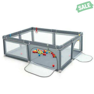 Portable Extra-Large Safety Baby Fence with Ocean Balls and Rings-Gray
