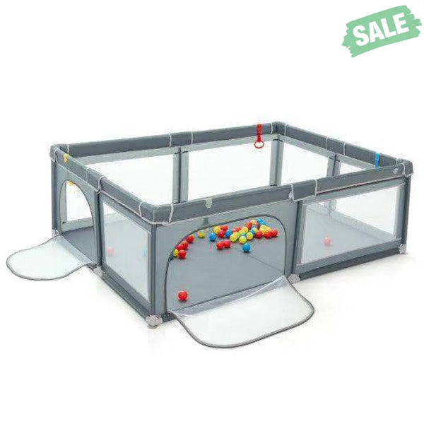Portable Extra-Large Safety Baby Fence with Ocean Balls and Rings-Gray