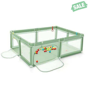 Extra-Large Safety Baby Fence with 50 Ocean Balls-Green