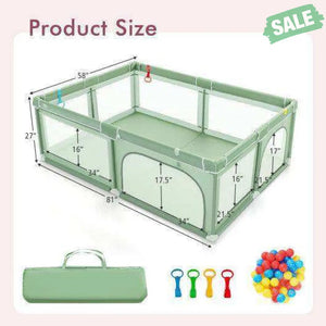 Extra-Large Safety Baby Fence with 50 Ocean Balls-Green