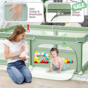 Extra-Large Safety Baby Fence with 50 Ocean Balls-Green