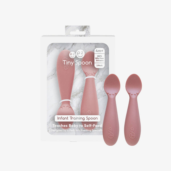 Baby-Led™ Tiny Spoons in angle view, perfect feeding utensils for infants starting their self-feeding journey.