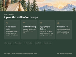 Watercolor Bear Tent Sunrise Camping Wall Mural, image 9