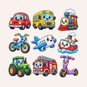 Cute Transport Wall Decals, Set of 9, First Words Stickers, image 3