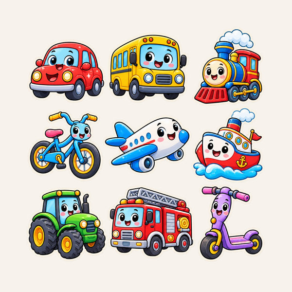 Cute Transport Wall Decals, Set of 9, First Words Stickers, image 3