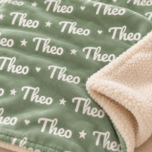 Name Pattern sherpa baby blanket, personalized, styled photo 2