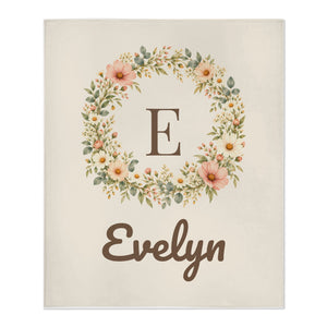 Floral Monogram toddler minky blanket in cream