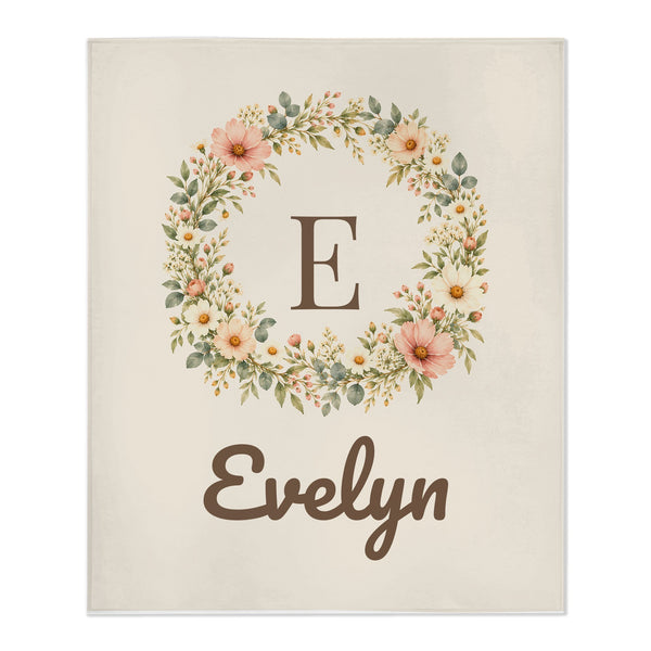 Floral Monogram toddler minky blanket in cream